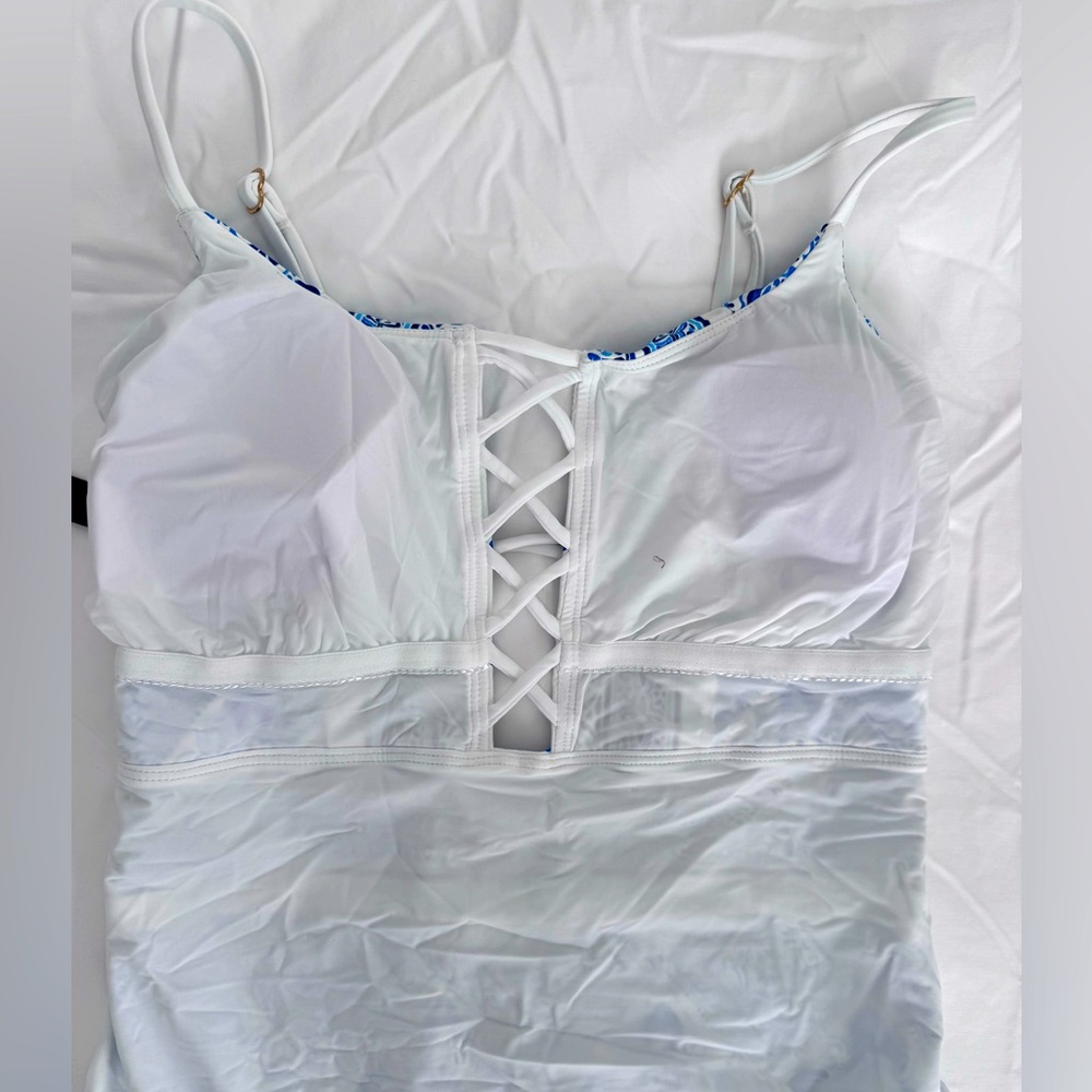 La Blanca Strappy One Piece Swimsuit SZ 10 Capri Blue Mediterranean Breeze - Picture 12 of 16